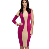 Nice-forever Spring Women Fashion Contrast Color Patchwork Sexy Club Dresses Bodycon Slim Tube Dress 779