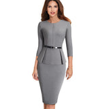Vintage Elegant Wear to Work with Belt Peplum vestidos Business Party