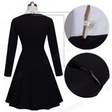 Vintage Classic Turn-down Neck Elegant Ladylike Charming Solid Full Length Sleeve Ball Gown Formal