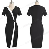 Elegant Contrast Color Patchwork with Ring Work Office Business Party