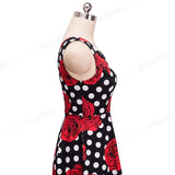 Summer Women Polka Dots with Floral Retro Sun Dresses Party Pinup Flare