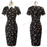 Women Autumn Turn-down Collar Fit Work Dress Vintage Elegant Business office