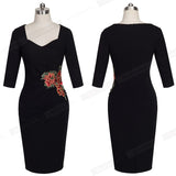 Women Business Dress  Vintage Applique Flower embroidery Wear to Work Dresses Bodycon Office Sheath