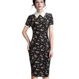 Women Autumn Turn-down Collar Fit Work Dress Vintage Elegant Business office