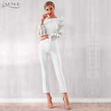 Jumpsuits For Women Summer Sexy White Ruffles Lace Hollow Out Long Jumpsuit Bodycon Club Jumpsuits
