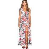 Summer Bohemian Floral Printed Sexy Side Split Dresses Beach Women