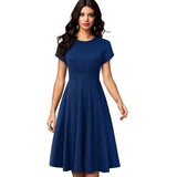 Vintage Elegant Floral Print Pleated Round Neck