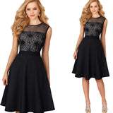 Vintage Elegant Floral Lace Zipper Mesh Net O-Neck Sleeveless