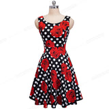 Summer Women Polka Dots with Floral Retro Sun Dresses Party Pinup Flare