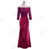 Elegant Embroidery Floral Lace with  Side-Draped Gown Party Celebrity Vintage