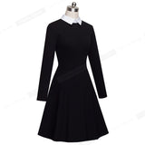 Vintage Classic Turn-down Neck Elegant Ladylike Charming Solid Full Length Sleeve Ball Gown Formal
