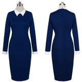 Women Autumn Turn-down Collar Fit Work Dress Vintage Elegant Business office