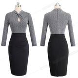 Vintage Stand Collar Wear to Work Patchwork Long Sleeve Business Party
