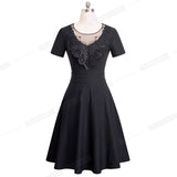 Spring Women Elegant Embroidery Black Mesh Lace Dresses Cocktail Party