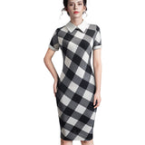 Women Autumn Turn-down Collar Fit Work Dress Vintage Elegant Business office