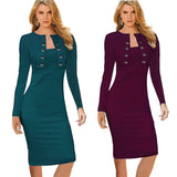 Winter Long Sleeve Buttons office Business Dress Elegant Plus Size Women Vintage