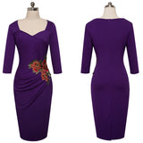 Women Business Dress  Vintage Applique Flower embroidery Wear to Work Dresses Bodycon Office Sheath