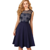 Vintage Elegant Floral Lace Zipper Mesh Net O-Neck Sleeveless
