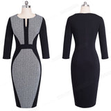 Women Retro Contrast Patchwork Wear to Work Business Office Bodycon Zipper Sheath