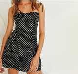 Black Polka Dot Dress Sexy Lace Up Mini Party Dress