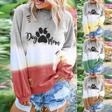 Sweatshirt Womens Dog Mom Print Gradient Long Sleeve O Neck Pullover Hoodies Autumn