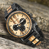 BOBOBIRD Luxury Business Watch Men Wooden Stopwatch Date Display Chronograph Wrist