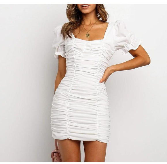 Women White Ruched Summer Bandage Dress