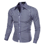 Men's Shirt Plaid Printed Shirts Slim-Fit Tops Casual Camisas Male Autumn Winter Long-Sleeved Turn-Down Collar Shirts