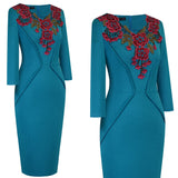 New Spring Embroidery Flower Elegant Office Dress Business Work