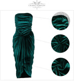 New Arrival Women Strapless Deep Green Velvet Club Dress Sexy Sleeveless Fashion Midi Celebrity Evening