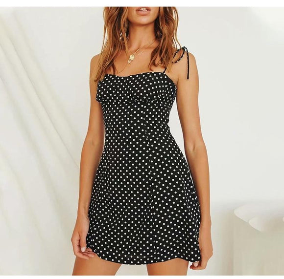 Black Polka Dot Dress Sexy Lace Up Mini Party Dress