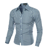 Men's Shirt Plaid Printed Shirts Slim-Fit Tops Casual Camisas Male Autumn Winter Long-Sleeved Turn-Down Collar Shirts