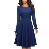 Retro Pure color Ruffle Sleeve Dresses Cocktail Party