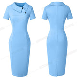 Vintage Elegant Office Work with Button Business Bodycon Women Pencil