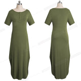 Causal Solid Color Side Split vestidos Pure Button Maxi Women Flare Dress