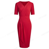 Elegant Pure Color with Button Office Work vestidos Business Party Slim Bodycon