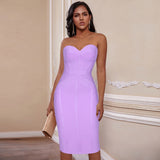 Ocstrade Lilac Strapless Bandage Dress  Summer Knee Length Women Bandage Dress Bodycon Sexy Club Evening Party Dress