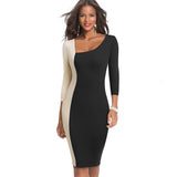 Elegant Contrast Color Patchwork Office vestidos Business Party Bodycon Sheath