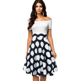 Summer Women Retro Polka Dots Patchwork Dresses Party