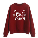 Women Sweatshirt Cat mom letter Printed Hoodie Long Sleeve Pullover Jumper