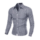 Men's Shirt Plaid Printed Shirts Slim-Fit Tops Casual Camisas Male Autumn Winter Long-Sleeved Turn-Down Collar Shirts