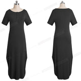 Causal Solid Color Side Split vestidos Pure Button Maxi Women Flare Dress