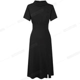 Summer Black Color with Button Elegant Work Dresses