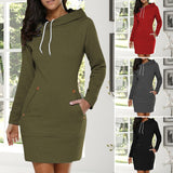 Autumn Winter Women Hoodie Dress Long Sleeve Pocket Warm Casual Hooded Sweatshirts Size M-4XL