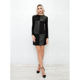 Women Vintage Leather Patchwork Elegant Office Dress Long Sleeve O neck Solid Casual Mini Dress  New Fashion Dress