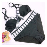 Sexy Women Swimsuit Striped Patchwork Plus Size Bikini Push up  Swimwear Female Bandage