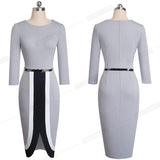 Chic Contrast Color Patchwork with Sash Dresses Business Bodycon Sheath Fitted