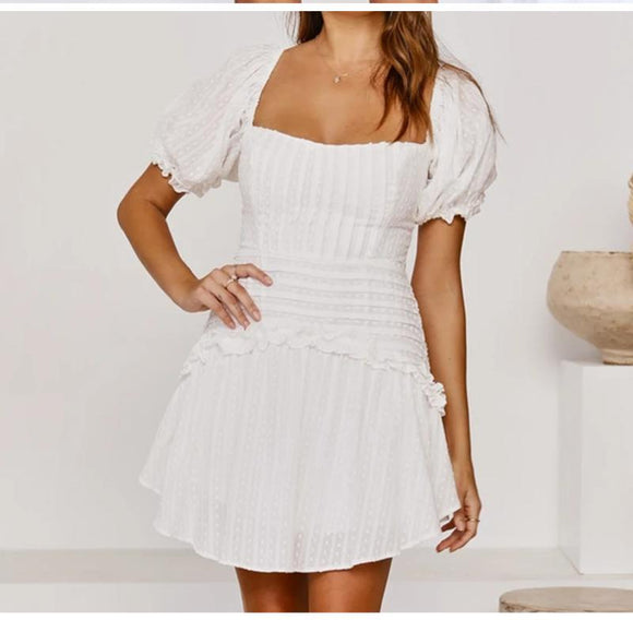 Elegant White Women Lace Up Back Sexy Mini Party Dress