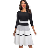 Nice-forever Retro Elegant Contrast Color Patchwork vestidos Business Party Flare A-Line Women Winter Dress A173