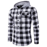 Fashion Plaid Hooded Dual Pockets Long Sleeve Men's Casual Slim Fit Shirt Top Lumberjack Check Shirt